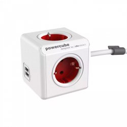 PowerCube Extended hálózati hosszabbító, 4 dugalj + 2 USB, 1,5m, fehér-piros 1402RD/DEEUPC